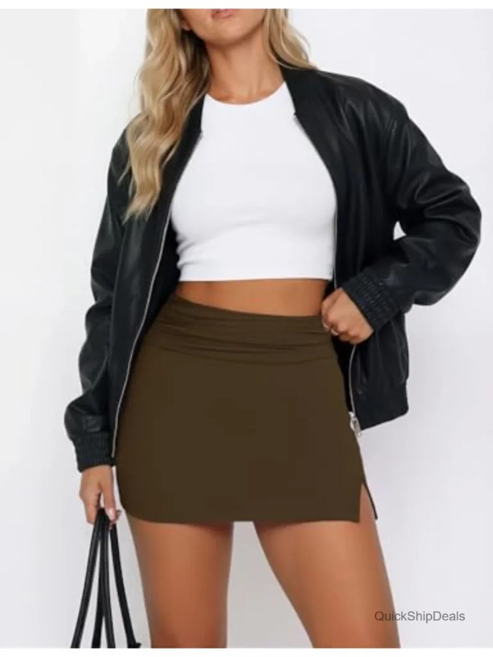 Women's Ruched Pencil Skort with Built-in Shorts Side Slit Y2K Bodycon Mini